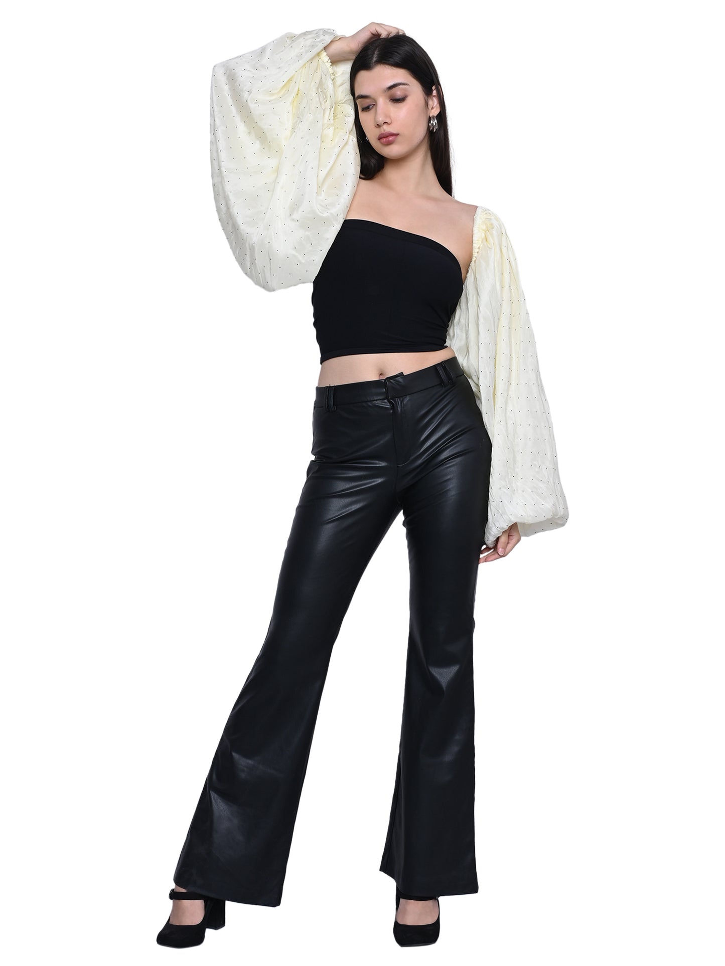 Off-White Party Sleeves with Elegant Stone Embellishments