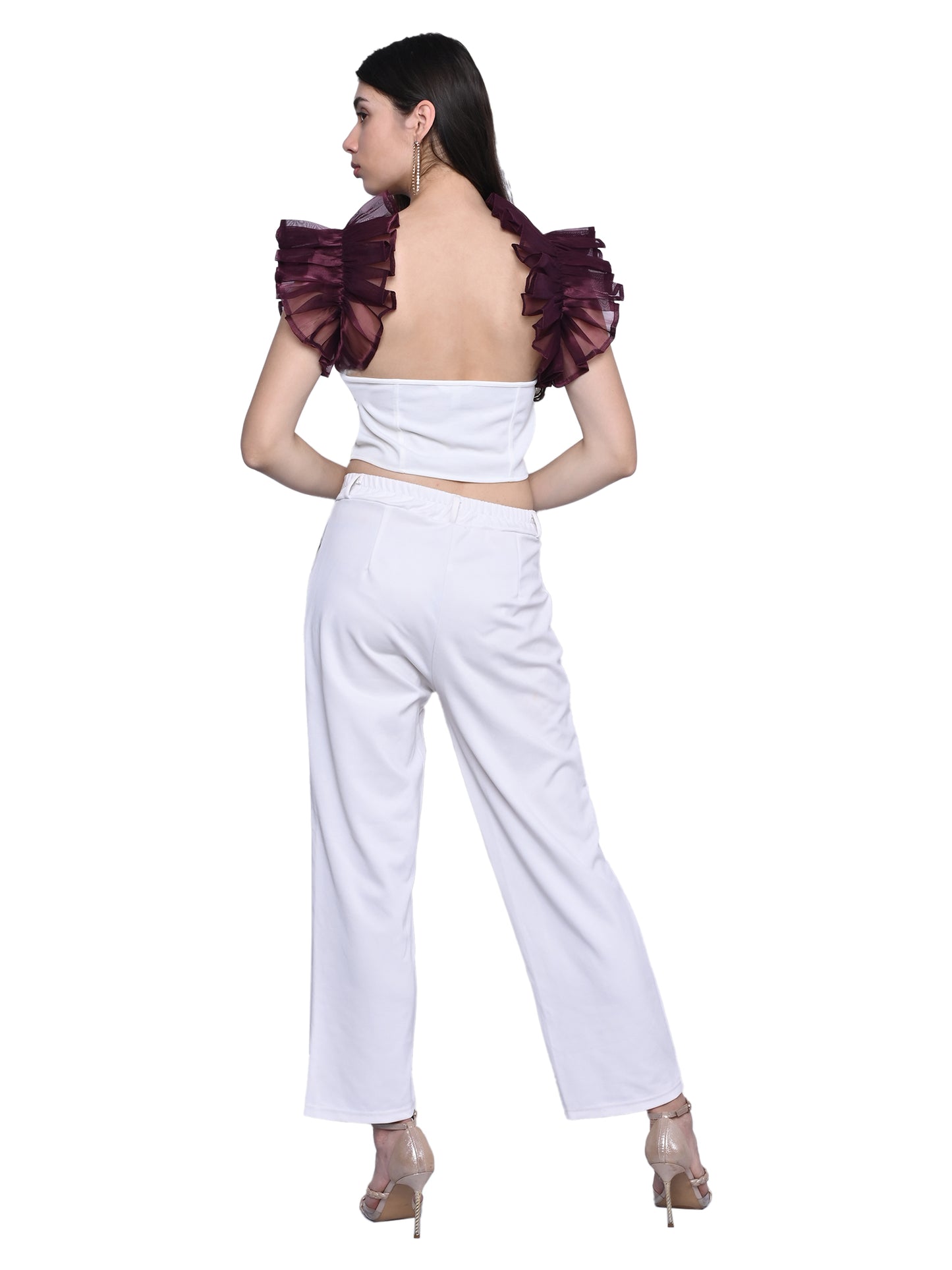 Wine Ruffle Sleeves